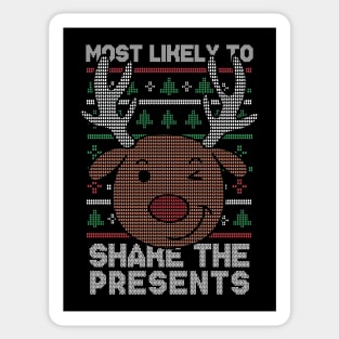 Most Likely to Shake the Presents // Funny Ugly Christmas Sweater // Winking Reindeer Sticker